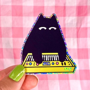 Holografische synth kat sticker