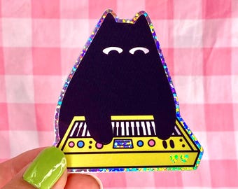 Holographic synth cat sticker