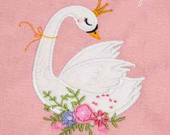 2 pairs Beautiful Swan Applique Ivory Cotton Round Flower Embroidery
