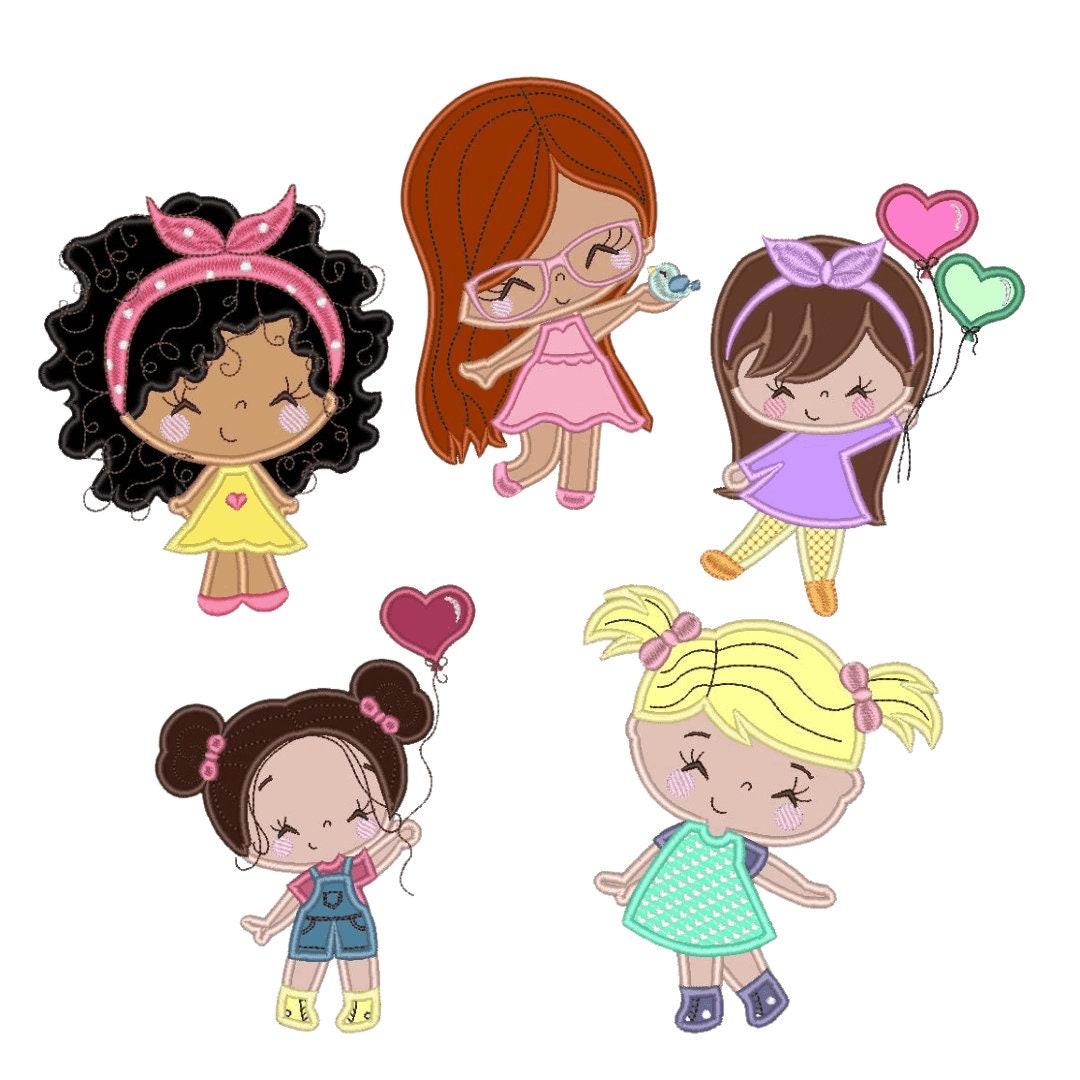 Cute Girls applique Design Pack Etsy