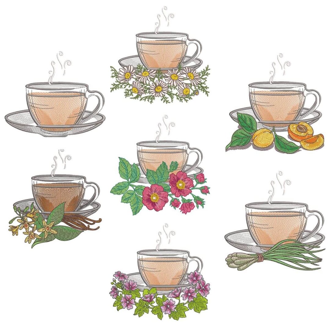 Tea Time Embroidery Design Pack Etsy
