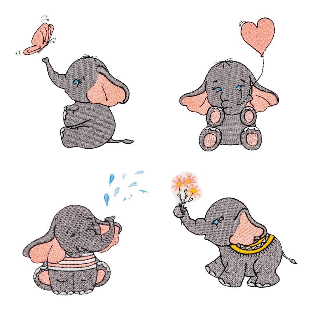 Elephants Embroidery Design Pack - Etsy