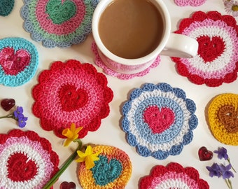 CROCHET PATTERN - LoveYou Crochet Coaster Pattern, Crochet Coaster Gift, Crochet Coaster, Patterns Crochet, Patterns Crochet Hearts Coasters
