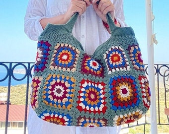 Granny Crochet Bag, Crochet Bag Handmade, Crochet Bag For Sale, Crochet Granny Square Bag, Crochet Boho Bag, Shopping Bag