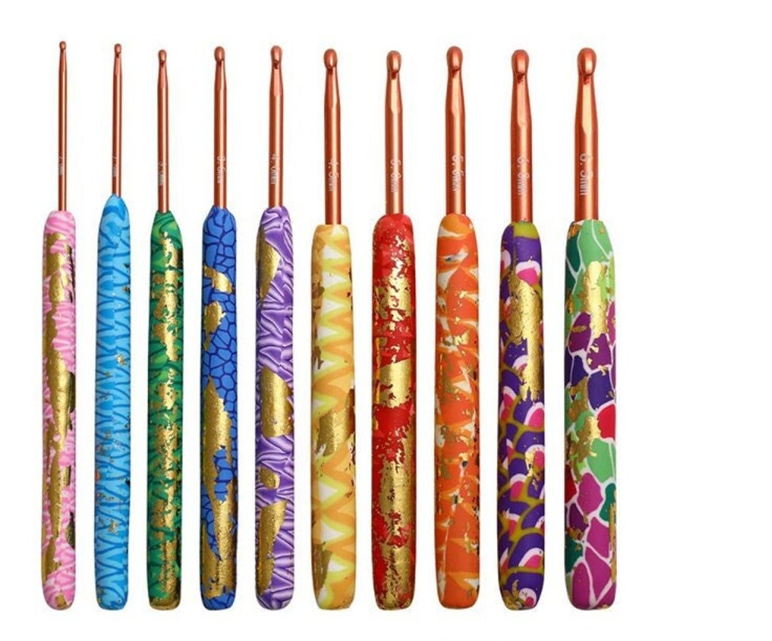 10 X Beautiful Crochet Hooks With Gold Foil Polymer Clay Etsy