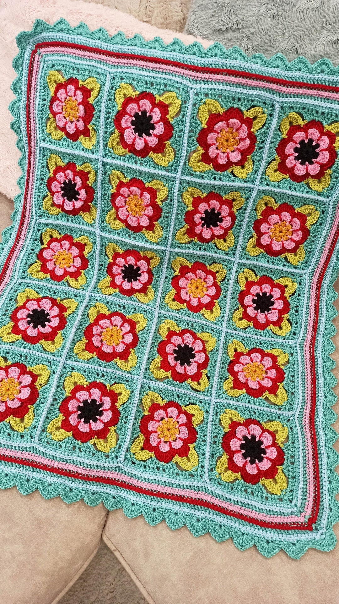 Flower Crochet Blanket, Floral Granny Square Blanket, Crochet Baby