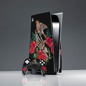 ps 5 skin goth Skeleton hands print sticker decal PS 5 console cover poppy flowers print PS 5 controller Sticker wrap custom ps skin PS 5