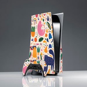 Cool doodles print ps skin cats PS 5 controller PS 5 console cover sticker decal cute animal print PS 5 skin friends gift Sticker wrap gift