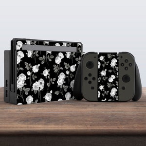 switch skin floral switch skin black switch skin cute goth aesthetic decal for console dock controller joycon joy con skin white skin kawaii