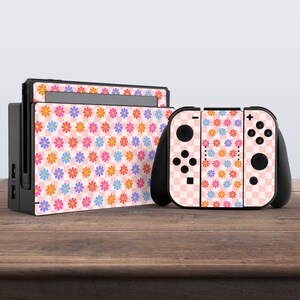 switch skin flowers switch skin pink girly skin pastel aesthetic vinyl sticker decal for console dock controller joycon joy con geometry