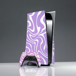 Purple Lavender wave White wave print Cute pink print Abstract art decal Simple PS 5 console PS 5 controller ps 5 CD skin ps 5 digital