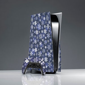 PS 5 skin Cute winter skin Snowflakes print PS 5 controller PS skin blue Sticker wrap Christmas art skin ps 5 console cover sticker decal