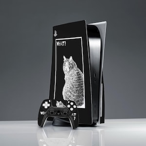 Funny fat cat Animal art sticker PS 5 skin PS 5 console cover PS 5 controller Sticker decal ps 5 skin black Sticker wrap funny saying skin