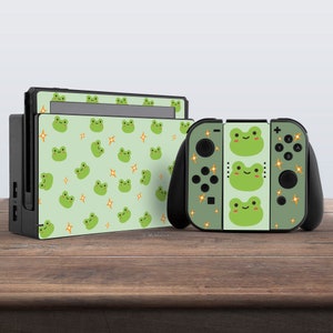 switch skin frog switch skin green switch skin kawaii animal sticker aesthetic decal for console dock controller joycon joy con skin nature