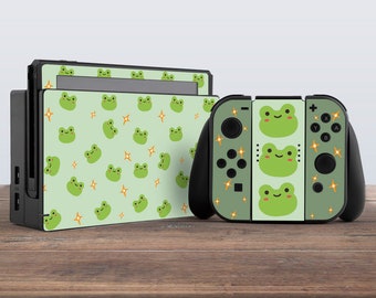 switch skin frog switch skin green switch skin kawaii animal sticker aesthetic decal for console dock controller joycon joy con skin nature