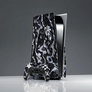 Dark wave print PS 5 skin abstract Weird unusual art Sticker decal ps 5 digital skin Console Skin ps 5 CD skin black gray skin controller