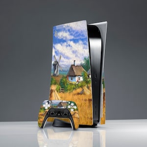 Ukrainian nature PS 5 skin Inspirational art ps 5 console cover ps 5 controller ps skin natuve sticker decal ps skin sky ps skin yellow blue