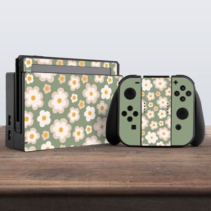 switch skin green switch skin daisy switch skin kawaii floral sticker decal for console dock controller joycon joy con skin pastel cute