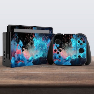 switch skin watercolor nintendo skin space switch skin blue switch skin splash Joycon Decal Switch Skin Controller Skin Dock skin Dock
