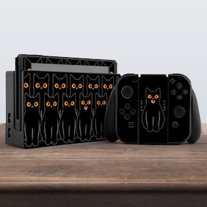 switch skin black skin cats switch skin kawaii cute skin animal pattern art vinyl sticker decal for console dock controller joycon joy con