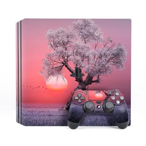 Sunset print skin PS 4 skin tree Red sun art Nature print cover Sticker decalps4 artworks controller skin Pink sky art Floral skin Cute art
