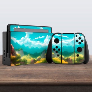 Cute nature print Mountains meadows Nintendo switches accessories Nintendo switches skin Sticker decal Nintendo skin sky Console skin Full