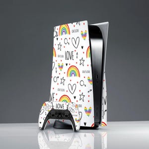 Cute rainbow print PS skin love LGBT art decor Kawaii print skin Sticker decal Simple hearts art ps 5 CD skin ps 5 digital skin Friends gift