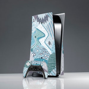 Blue geometric art PS 5 skin PS 5 console cover PS 5 controller Sticker Decal Stripped art skin Friends gift Console Skin Sticker wrap gift
