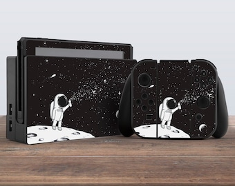 switch skin black switch skin moon switch skin space vinyl sticker aesthetic decal for console dock controller joycon joy con astronaut skin