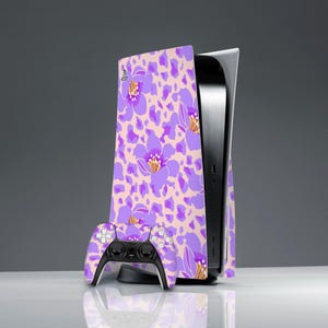 Purple animal print PS skin fashion Tropical flowers art ps 5 digital skin ps 5 CD skin Console Skin controller skin Exotic flowers Summer