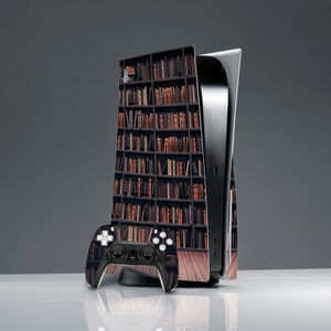 ps skin books library print skin PS 5 console cover sticker decal PS 5 controller gift for her PS 5 skin books lover gift Sticker wrap gift