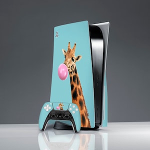 Funny giraffe art PS 5 controller modern art sticker decal PS 5 skin ps 5 skin animal light blue skin PS 5 console cover sticker wrap skin