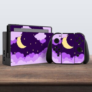 switch skin moon switch skin sky switch skin pixels vinyl sticker aesthetic decal for console dock controller joycon joy con purple night