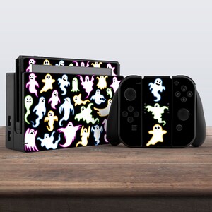 switch skin black switch skin colorful ghost skin horror goth aesthetic vinyl sticker decal for console dock controller joycon joy con skin