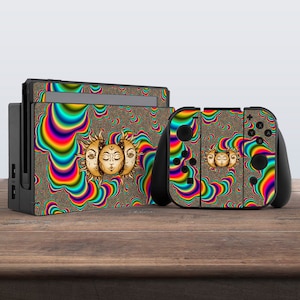 switch skin rainbow switch skin abstract skin moon sun skin occult aesthetic vinyl sticker decal for console dock controller joycon joy con