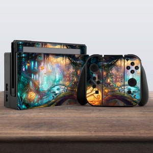 Nintendo switches skin Fairies art Magic forest art Floral skin Nintendo switches accessories Sticker with trees Switch Joy Con skin decal