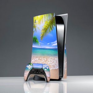 PS skin beach Personalized skin Palm tree print PS 5 console cover Blue ocean print ps skin name ps 5 skin sticker decal ps 5 controller