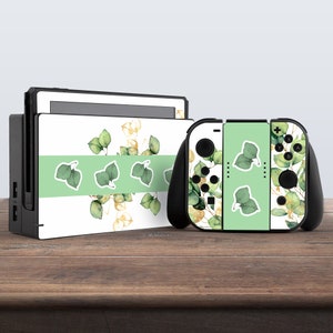 switch skin green switch skin white switch skin nature sticker leaves aesthetic decal for console dock controller joycon joy con skin gold