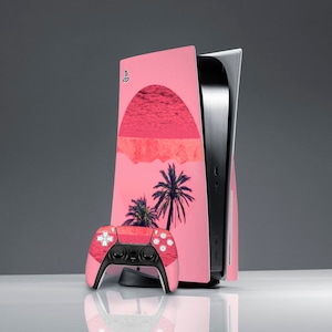 Summer sunset print PS 5 skin pink Sticker decal PS 5 skin PS 5 console cover ps 5 controller nature art skin skin palm tree Aesthetic art
