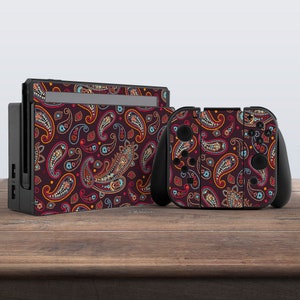 Paysley Muster Nintendo Schalter Zubehör Switch Joy Con Skin Controller Aufkleber Dock Burgundy Haut Ornamental Kunst Haut Native Muster