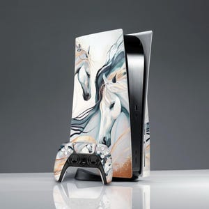 Aesthetic horses White animal art PS 5 console cover Marble stone PS 5 controller aesthetic art skin sticker decal PS 5 skin birthday gift