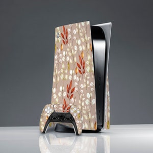 Floral summer print PS 5 skin PS 5 console cover elegant leaves skin PS 5 skin Sticker wrap ps 5 controller sticker decal friends gift geek