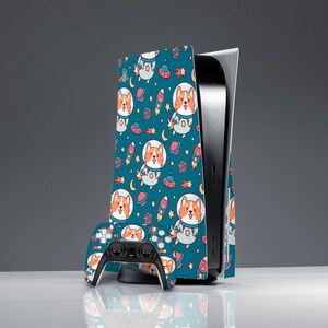 Space corgi art PS 5 sticker cute animal art ps 5 console cover sticker decal ps 5 controller ps 5 skin blue sticker wrap friends gift skin