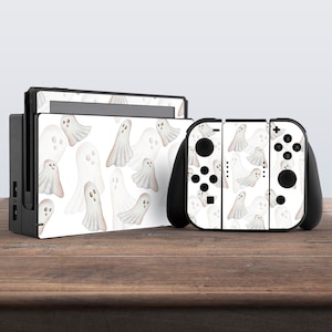 switch skin white skin ghost switch skin halloween aesthetic vinyl sticker decal for console dock controller joycon joy con skin spooky