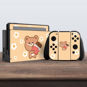 switch skin cute switch skin bear switch skin kawaii vinyl sticker aesthetic decal for console dock controller joycon joy con floral skin