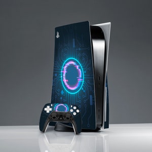 Cyber art skin PS 5 skin Deep blue skin Sticker decal Sticker wrap PS 5 console cover Mens gift Console Skin Trendy art skin PS 5 controller