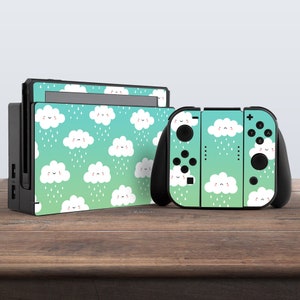 switch skin green switch skin clouds switch skin kawaii sticker sky aesthetic decal for console dock controller joycon joy con skin girly