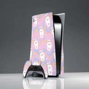 Easter decor Funny bunny skin Sticker decal PS skin rabbit Spring animal art PS decal cute Kawaii art skin Wave Stars art ps 5 CD skin