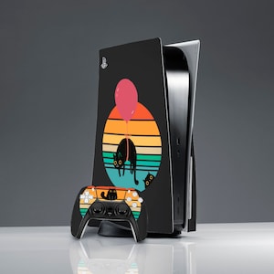 PS 5 console cover Funny black cat PS skin rainbow Retro art skin Sticker decal ps 5 controller ps 5 black skin PS 5 skin Console Skin Cat
