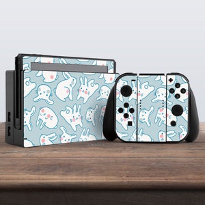 White rabbit print nintendo switches skin Switch Joy Con skin Nintendo switches accessories Console skin Controller Decal Dock Switch skin